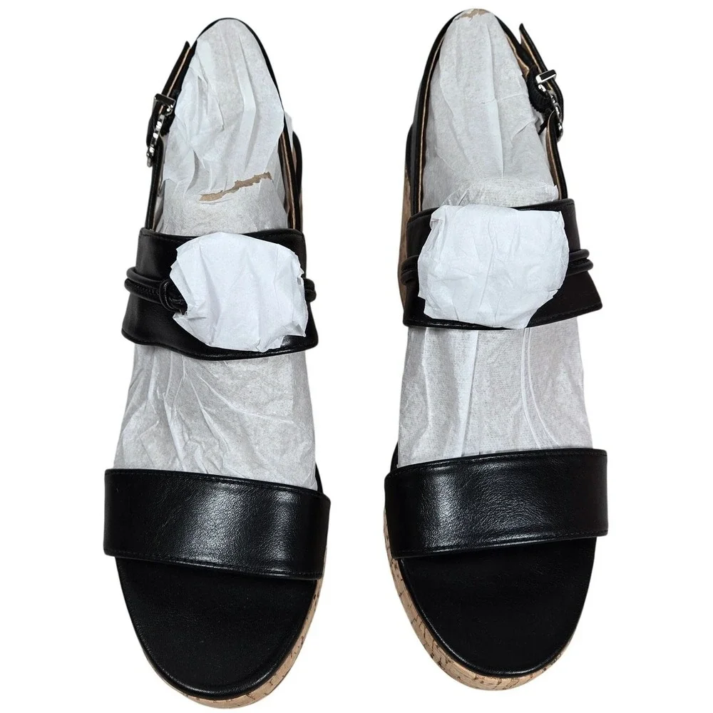 Sam & Libby Black‎ Leather Cork Platform Wedge Sandals Size 9